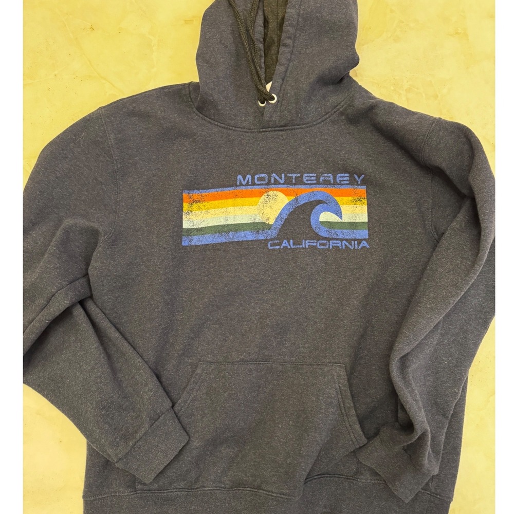 Lone Rock Monterey California Wave Graphic Hoodie Mens Large Gray Pullover